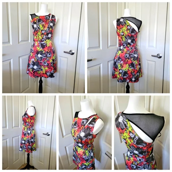 Rachel Rachel Roy | Cute Floral Mesh Cut Out A-line Sleeveless Dress w/ Pockets - Picture 3 of 14